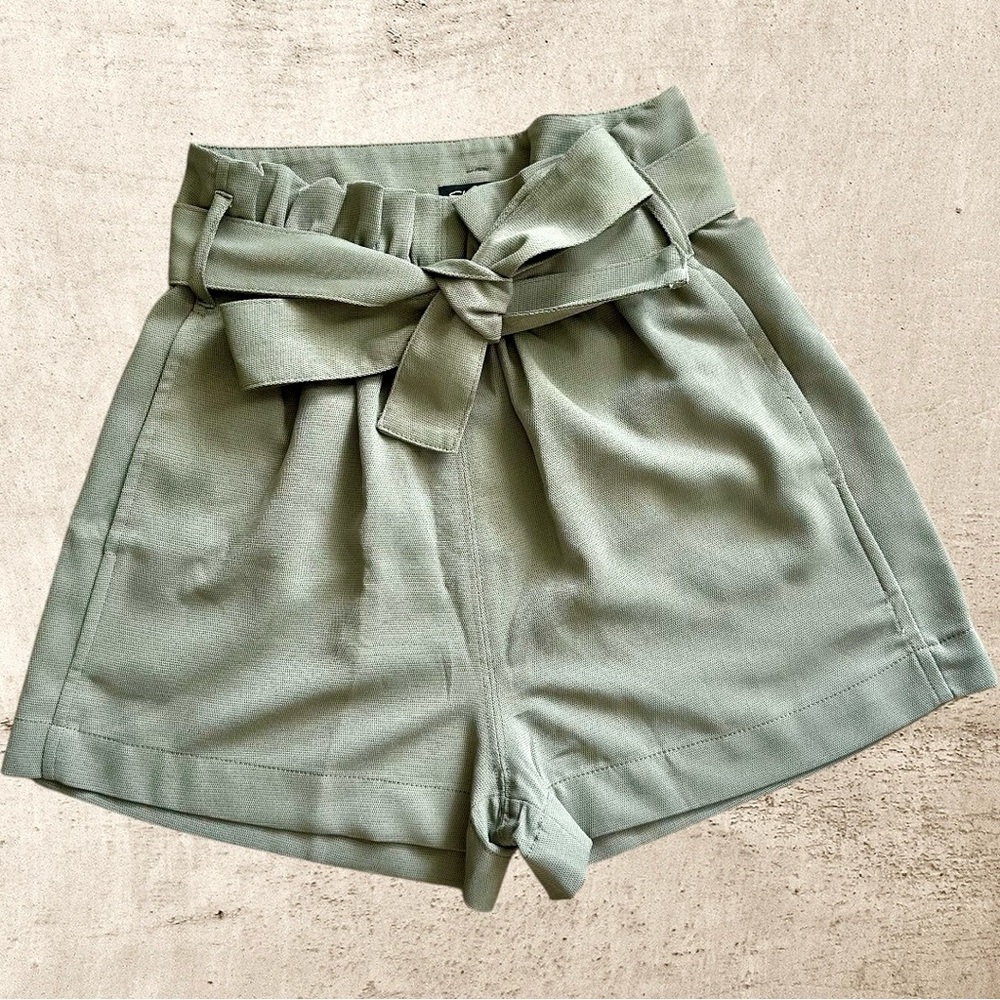 Shinestar Olive Green High Waist Shorts with Tie-Waist